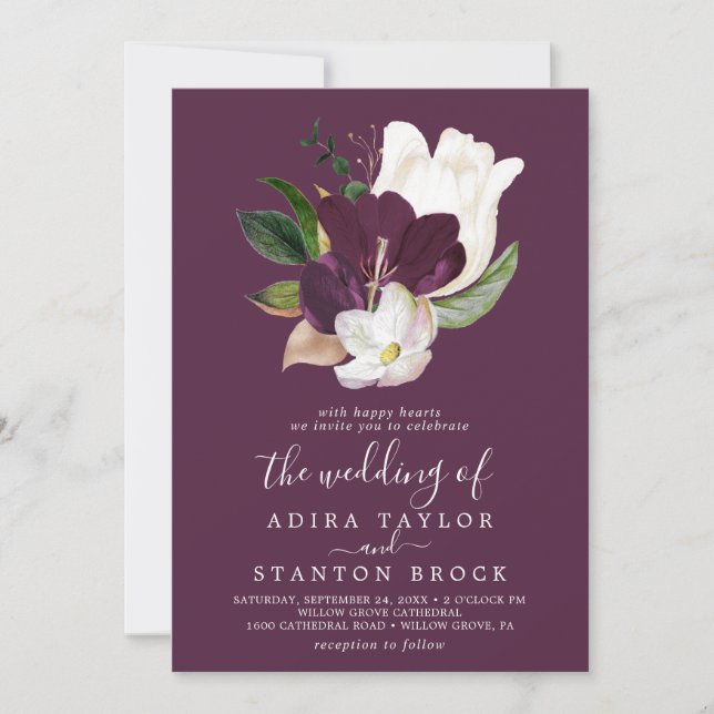 Invitation Moody Purple Blooms | Plum Le Mariage De (Devant)