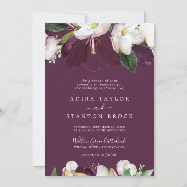 Invitation Moody Purple Blooms | Plum Mariage officiel (Devant)