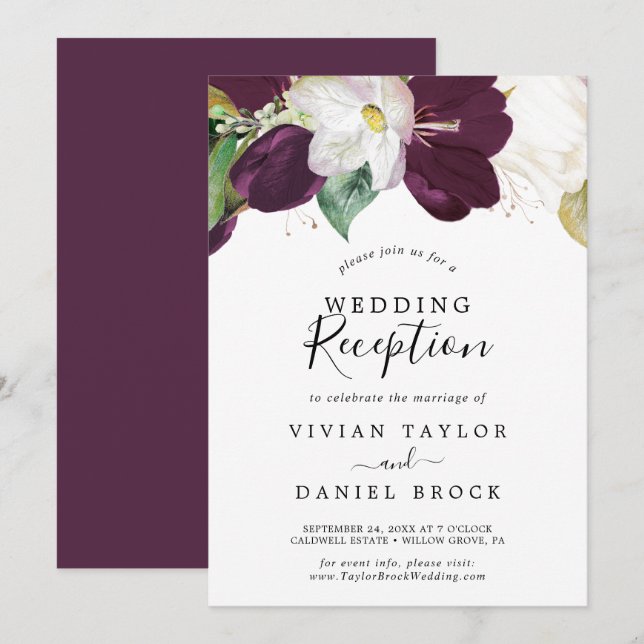 Invitation Moody Purple Blooms Réception de mariage (Devant / Derrière)