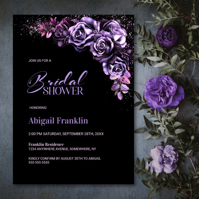 Invitation Moody Purple Floral Fête des mariées (Créateur téléchargé)
