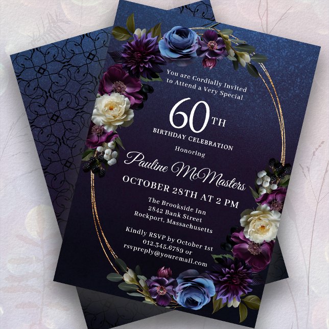 Invitation Moody Purple Flowers 60e anniversaire (Créateur téléchargé)