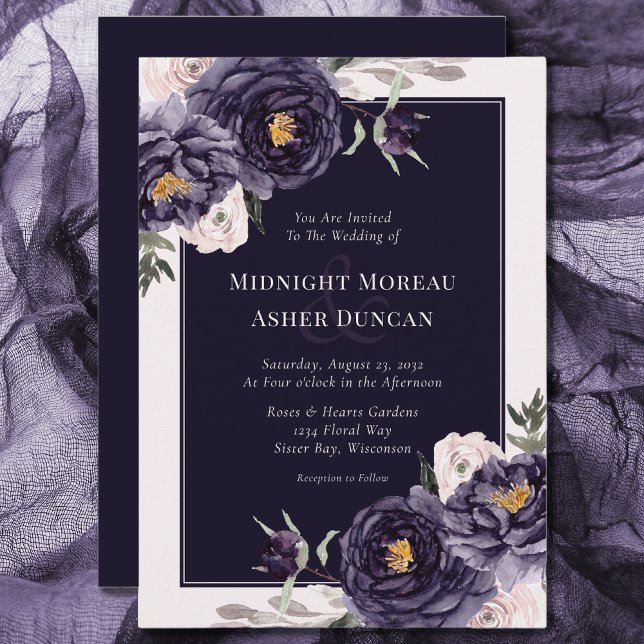 Invitation Moody Purple Rose Floral Mariage (Créateur téléchargé)