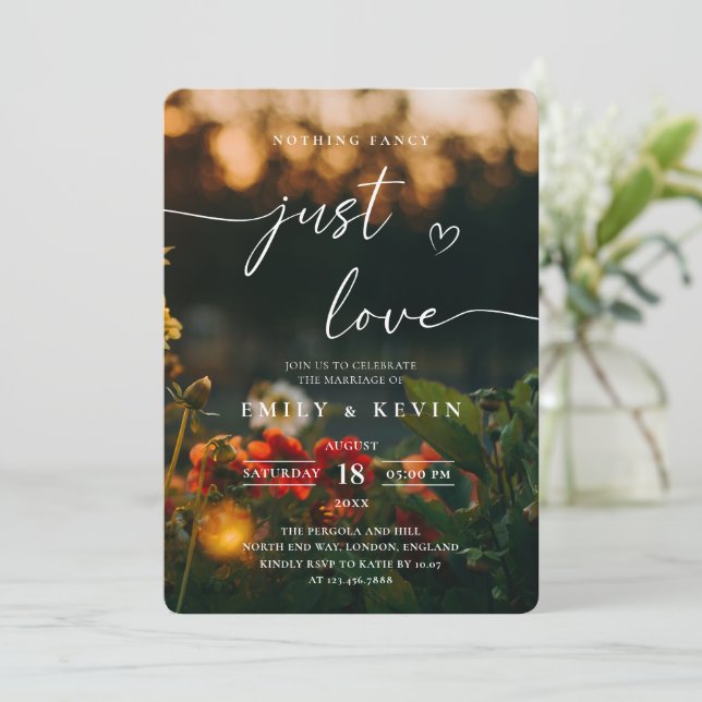 Invitation Moody Romantic Script Floral Photo Wedding  (Debout devant)
