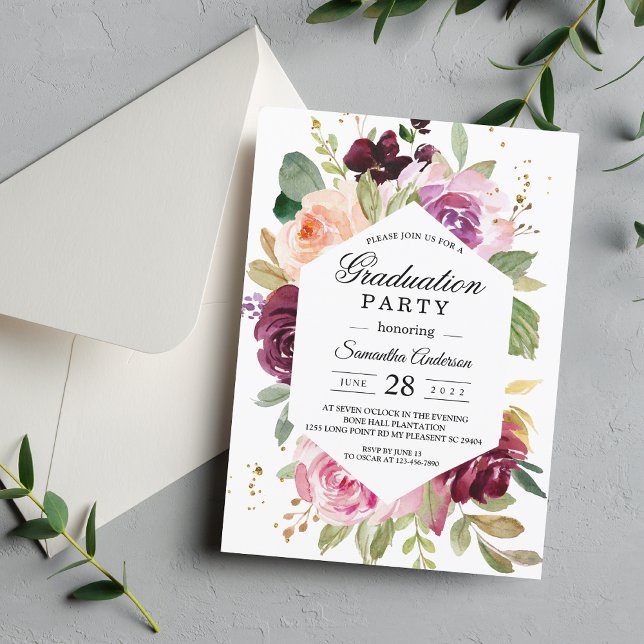 Invitation Moody & Rustic Bourgogne Aquarelle Cadre Floral En (Créateur téléchargé)