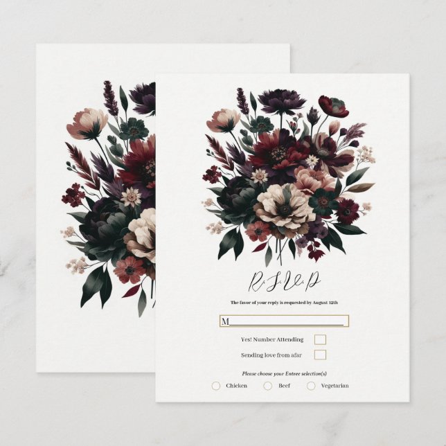 Invitation Moody Rustic Garden Florals Bohemian Wedding RSVP (Devant / Derrière)
