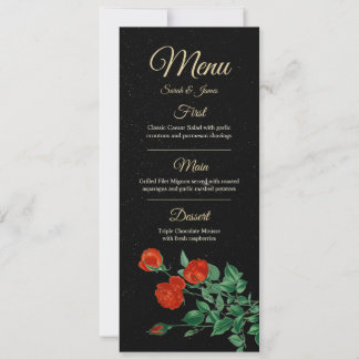 Invitation Moody Starry Night Crimson Roses Wedding Menu Card