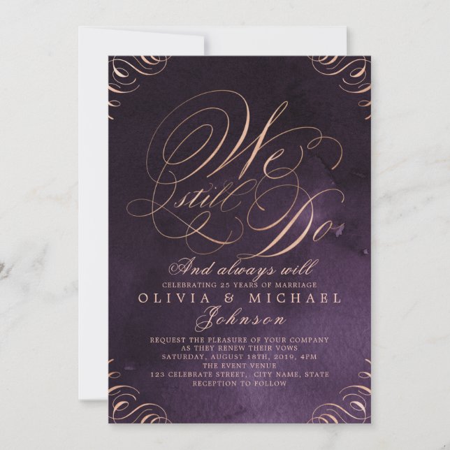 Invitation Moody violet rose or calligraphie NOUS LE FAISONS  (Devant)