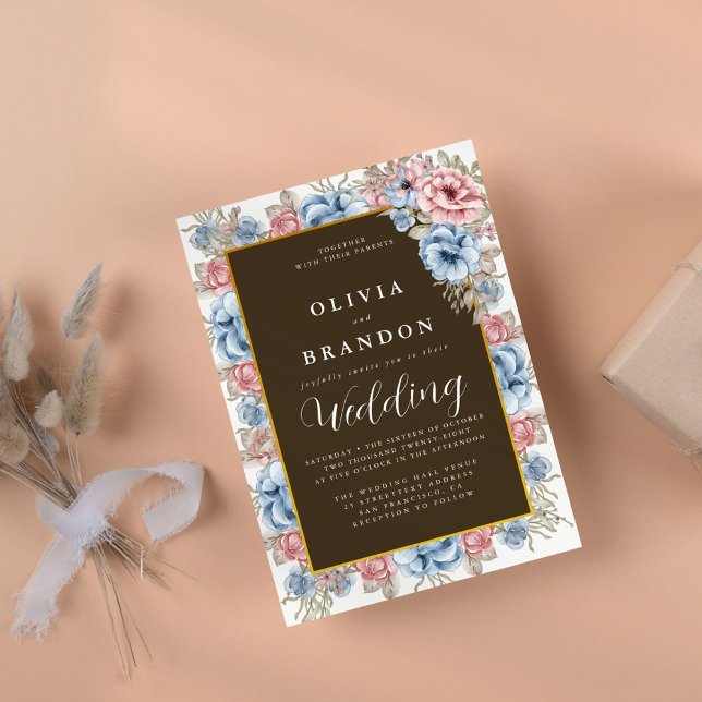 Invitation Moody Watercolor Floral Russe Mariage (Créateur téléchargé)