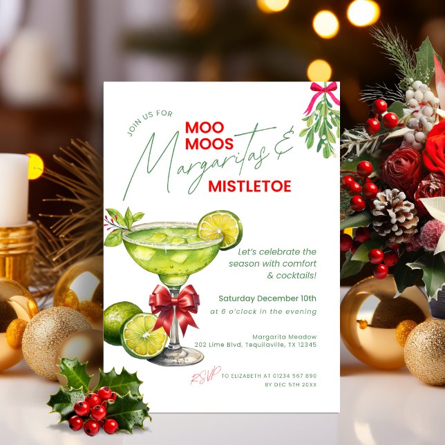Invitation MooMoos, Margaritas & Mistletoe Christmas Party (MooMoos, Margaritas & Mistletoe Party Invitation)