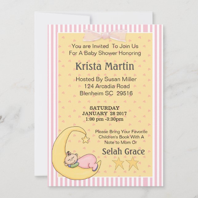 Invitation Moon Baby Apportez un Baby shower de livre Invitat (Devant)