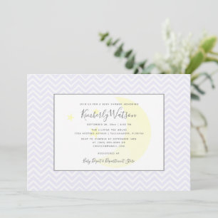 Invitation Moon et Stars Chevron Baby shower Lavande