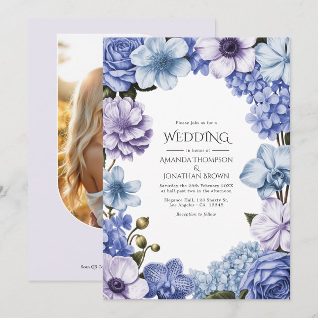 Invitation Moonlit Periwinkle/Soft Haze Blue/Alabaster Lilac (Devant / Derrière)