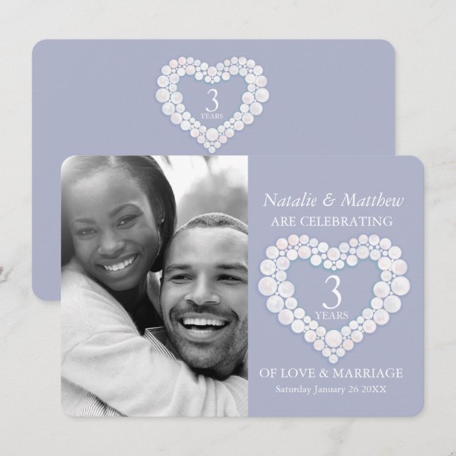Invitation Moonstone coeur photo mariage 3 ans de fête (Devant / Derrière)