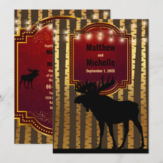Invitation Moose rustique, Mariage d'orignal d'or et de lumiè