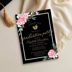 Invitation Mortar Pestle Pharmacy Grad Party Hot rose Floral