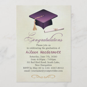 Invitation Mortier et diplôme violet Partie de graduation