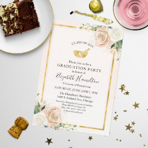 Invitation Mortier Pilule Rx Pharmacie Diplômé Fête Blush