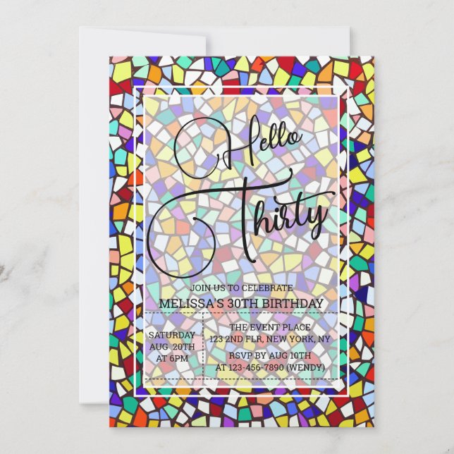Invitation Mosaic Colorful & Fun Bonjour Trente 30ème Anniver (Devant)