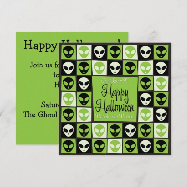 Invitation Mosaïque alien d'Halloween (Devant / Derrière)