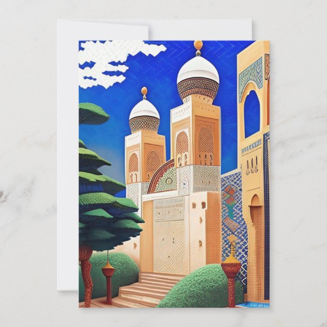Invitation mosaïque marocaine art bleu vert Aïd Moubarak (Devant)