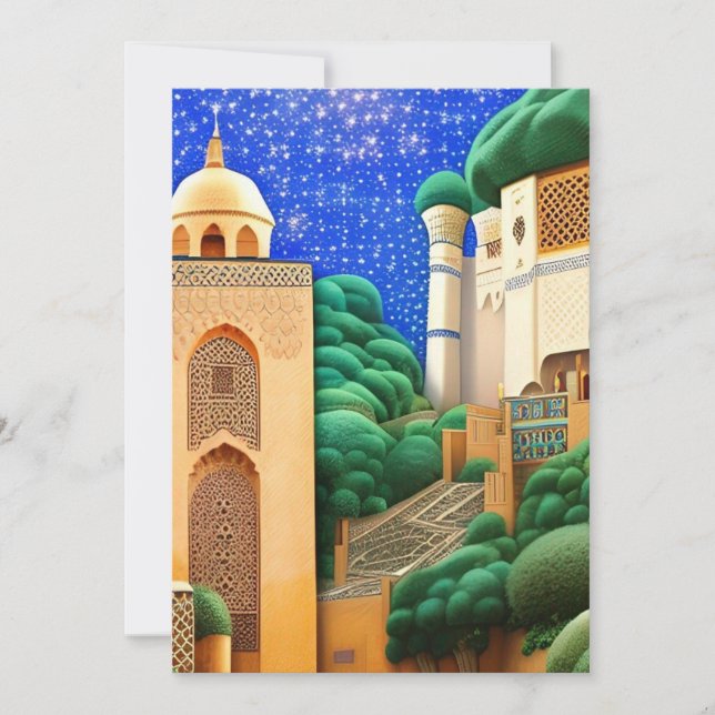 Invitation Mosaïque marocaine ciel bleu étoiles vert Aïd Moub (Devant)
