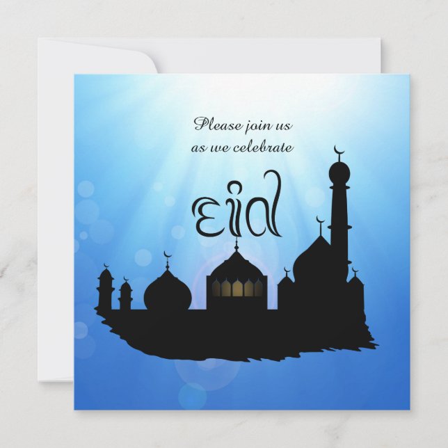 Invitation Mosquée d'Eid Mubarak avec des Sunrays - (Devant)
