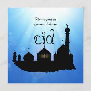 Invitation Mosquée d'Eid Mubarak avec des Sunrays -