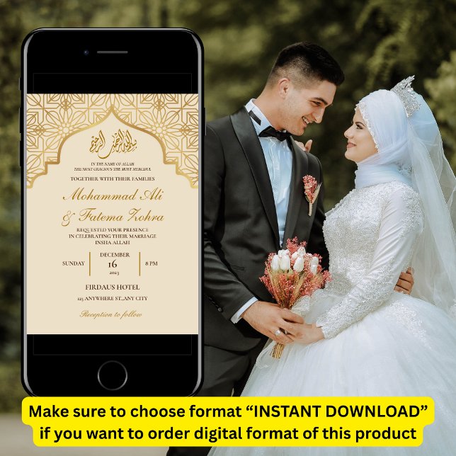 Invitation Mosquée d'or Élégance Mariage musulman Nikah (Créateur téléchargé)