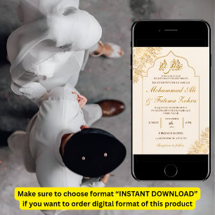 Invitation Mosquée Fleur d'Or Élégance Mariage Musulman Nikah