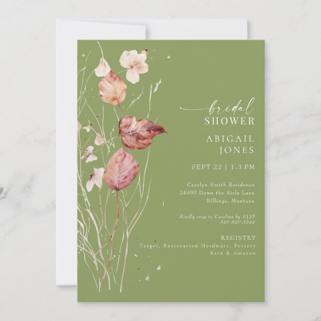 Invitation Moss Green Automne Bridal Douche (Devant)