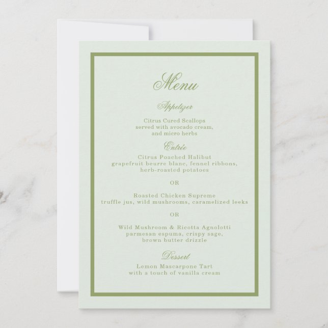 Invitation Moss Green Estate Wedding Menu Card (Devant)