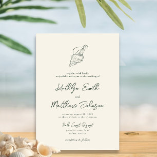 Invitation Moss Green Modern Shell Beach Destination Mariage