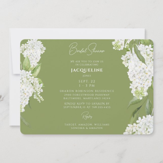 Invitation Moss Green White Hydrangeas Fête des mariées II (Devant)