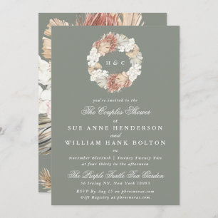 Invitation Moss Pampas Sage Monogramme Wreath Couples Douche