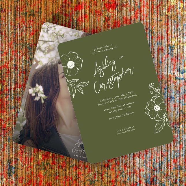 Invitation Moss végétale végétale minimale Mariage photo vert (Créateur téléchargé)