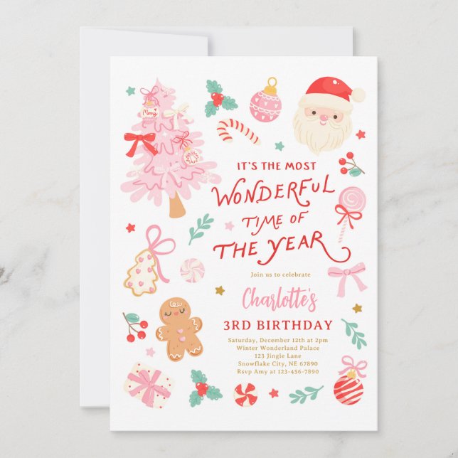 Invitation Most Wonderful Time Of Year Christmas Birthday (Devant)