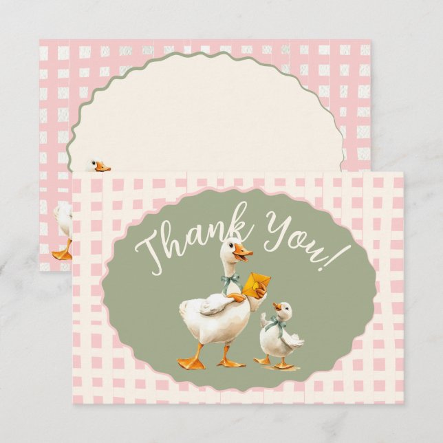 Invitation Mot de remerciement Gingham Silly Goose (Devant / Derrière)