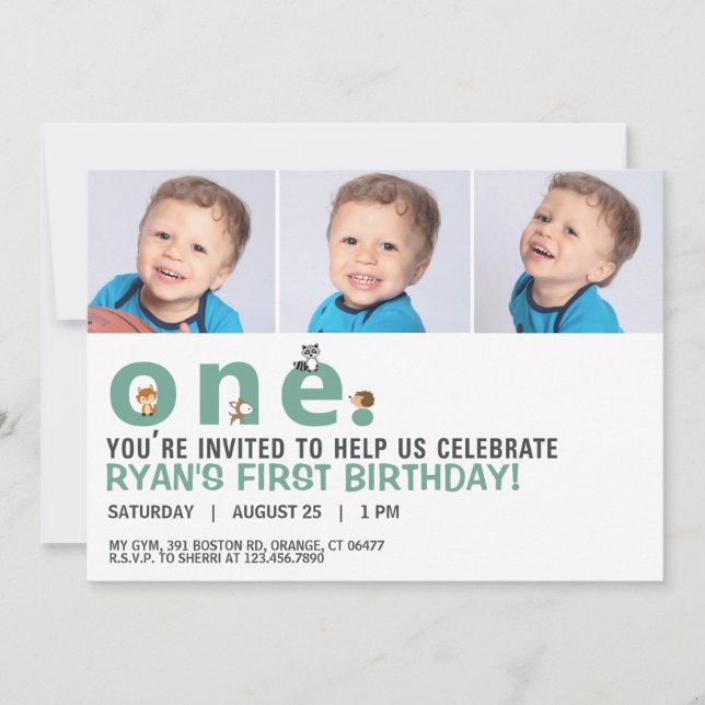 Invitation Mot éparpillé Animaux Premier anniversaire Invitat (Devant)