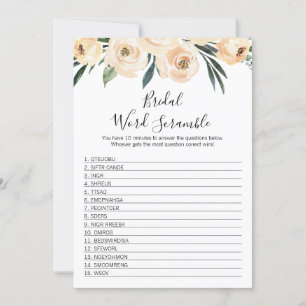 Invitation Mot nuptiale floral Scramble Bride jeu de douche