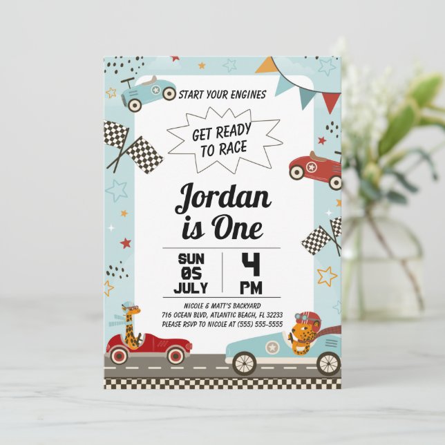 Invitation Moteurs de voitures de course Anniversaire Fête In (Debout devant)