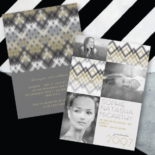Invitation Motif à carreaux Zig Zag 3 Photo Fête de fin d'étu