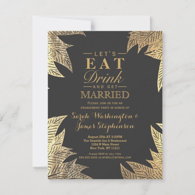 Invitation Motif à feuilles dessinées Faux or tendance (Devant)