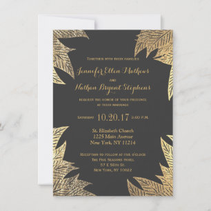 Invitation Motif à feuilles dessinées Faux or tendance