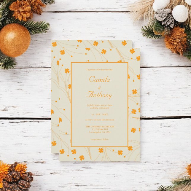 Invitation Motif à fleurs les années 70 beige orange rétro Y2 (Créateur téléchargé)