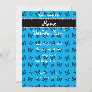 Invitation motif à papillon bleu ciel de nom personnalisé