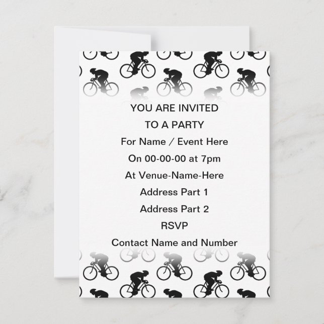 Invitation Motif à vélo en noir et blanc. (Devant)