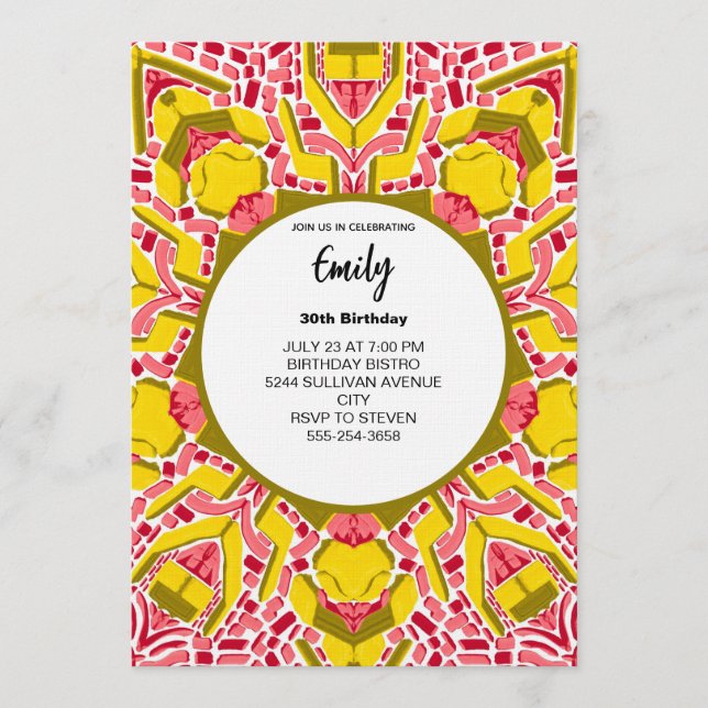 Invitation Motif Abstrait Jaune et Rose d'Art Moderne (Devant)
