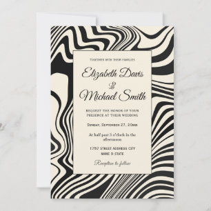 Invitation Motif Abstrait Rétro Tourbillon Noir
