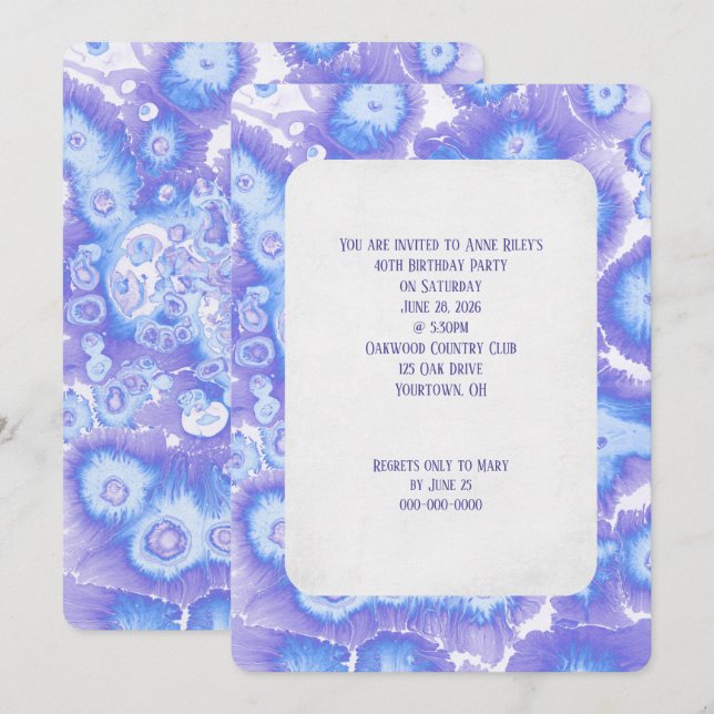 Invitation Motif abstrait violet et bleu (Devant / Derrière)