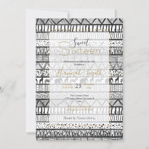 Invitation Motif africain tribal noir blanc